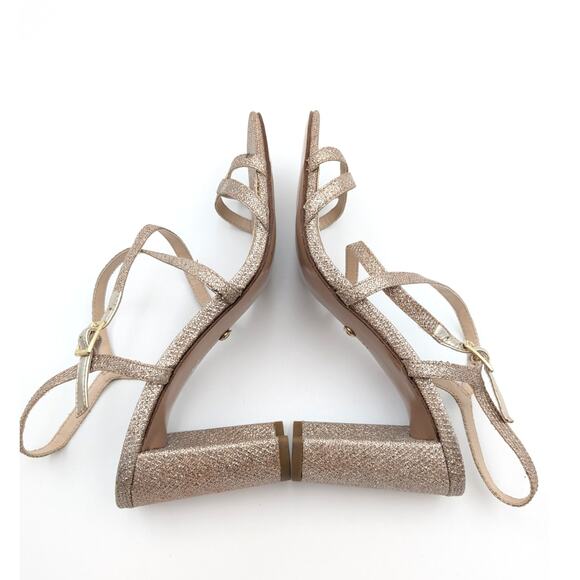 Pelle Moda Noreen Gold Glitter Strappy Block Heels Women's Size US7M EU38 - Picture 6 of 9